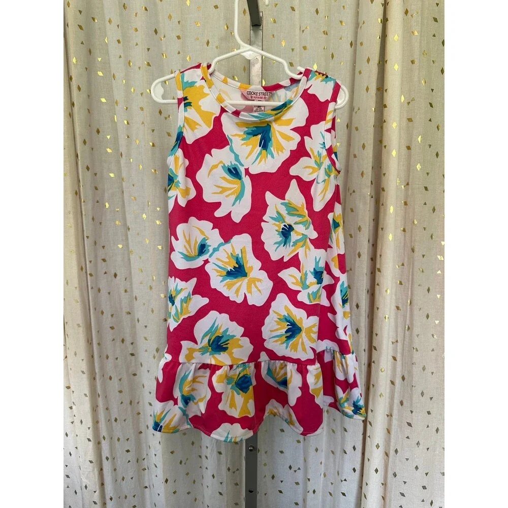 Cooke Street Hawaii Hawaiian Vibrant Colorful Floral Ruffle Hem Sun Dress XS